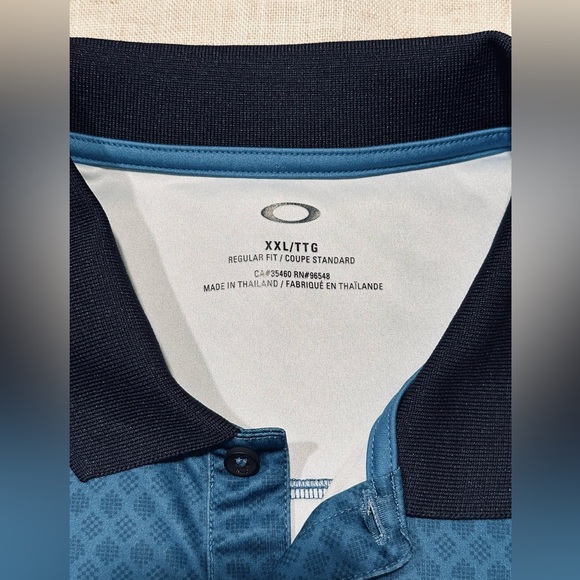 Oakley Polo Shirt Patterned Polo Blue with Black Collar Mens XXL - Picture 3 of 9